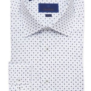 David Donahue  ||  White & Blue Paisley Print Shirt